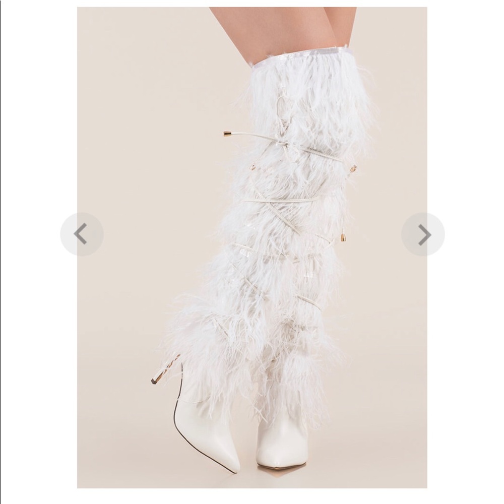 Feather thigh high boots